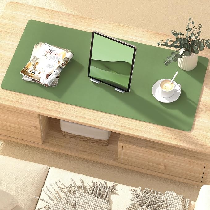 Roslim Leather Desk Pad Protector,Mouse Pad,Non-Slip Computer Mat for Desk,PU Leather Office Desk Mat for Home & Office,Waterproof Laptop Desk Blotter for Keyboard and Mouse,Olive Green ((17''X48'')