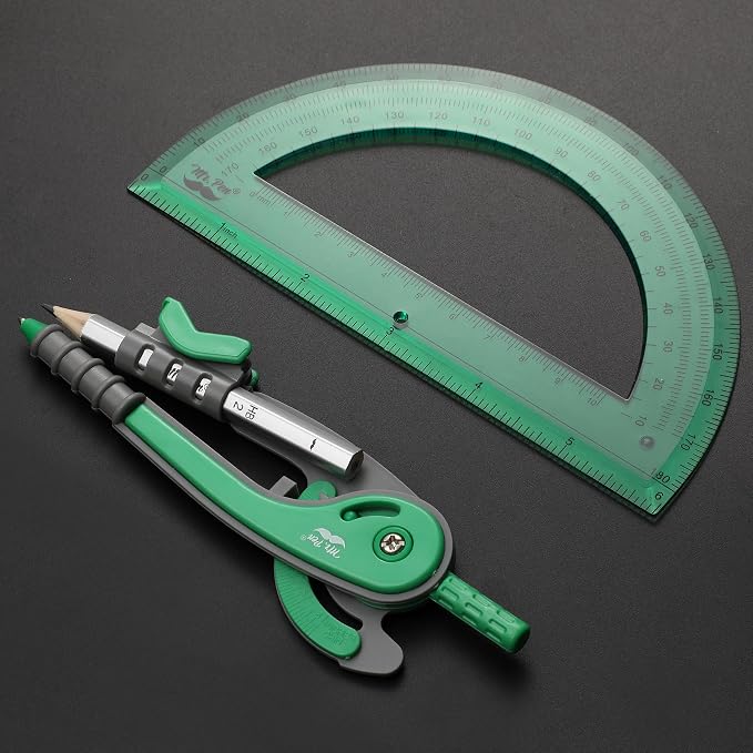 Mr. Pen- Geometry Compass and Protractor Set, 6 Inch Compass | 6 Inch Protractor, Drawing Tool for School, Clear Plastic, Easy Grip, Precision Design for Math, Art, Drafting, Architecture