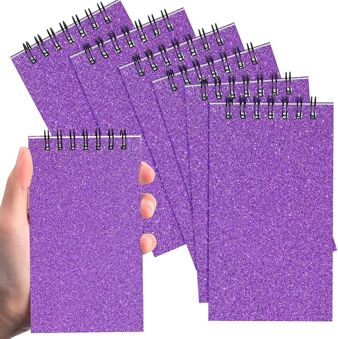 Tenceur 6 Pcs Pocket Notebook Small 3x5 Inch Glitter Purple Top Spiral Notepads Bound Notebook with Lined 120 Pages Mini Memo Pads for Office College Nurse Essentials Back to School Gift