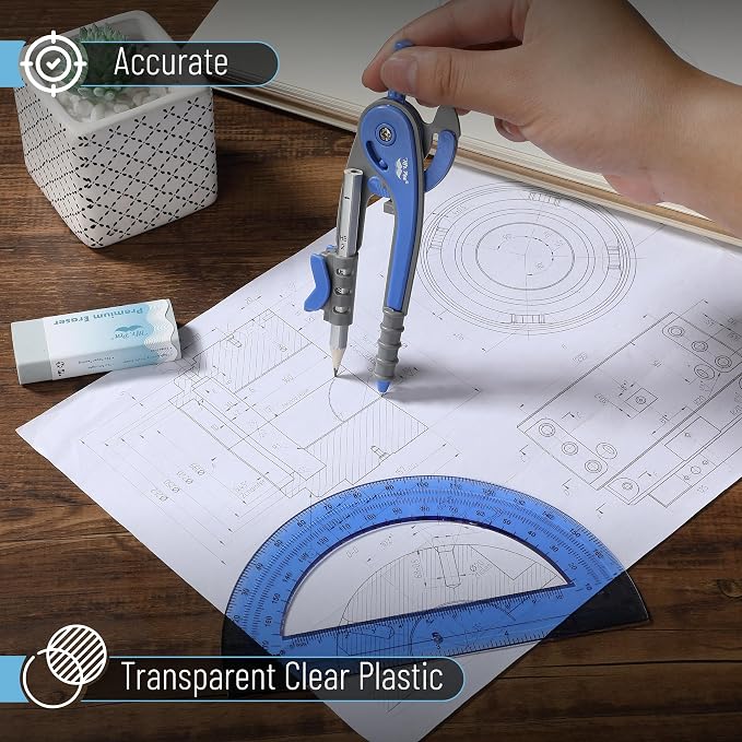 Mr. Pen- Geometry Compass and Protractor Set, 6 Inch Compass | 6 Inch Protractor, Drawing Tool for School, Clear Plastic, Easy Grip, Precision Design for Math, Art, Drafting, Architecture