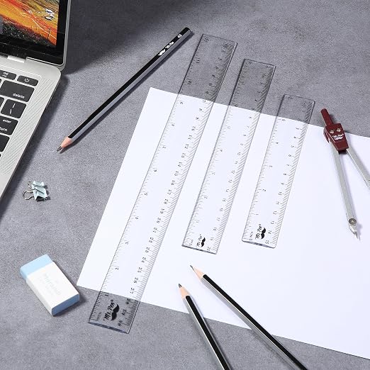 Mr. Pen- Clear Ruler Set, 3 Pack, 6", 8" and 12 Inch, Easy-to-Read Markings | Scratch-Resistant Design, Durable Plastic Rulers for Crafting Office & School, School Supplies