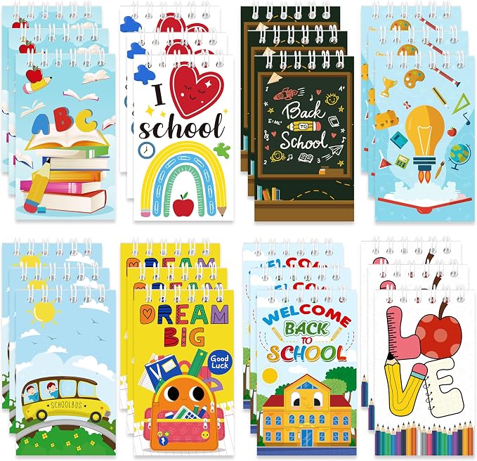 24Pcs Back to School Mini Notebooks First Day of School Gifts for Kids | Colorful Pocket Spiral Notepads Memo Pads Teacher Rewards Gifts Goodie Bag Stuffers Classroom Party Favors for Students