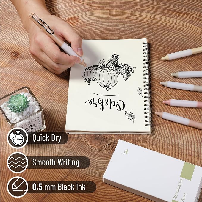 Mr. Pen- Retractable Gel Pens, 6 Pack, Black Ink, Boho Barrels | Fine Point 0.5 mm, Fast Dry, Smooth Writing, Cute Pens for Drawing, Writing Planner and School Supplies