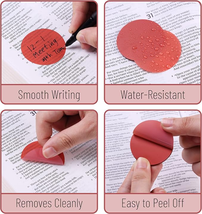 Mr. Pen- Round Transparent Sticky Notes, 1.8”, 4 Pads with Black Fineliner | 200 Sheets, Smooth Writing, Water-Resistant, Clean Removal, Easy-Peel Sticky Notes for Bible Journaling & Planning