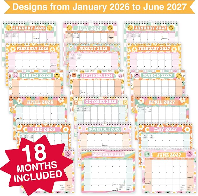 2026 Calendar Wall - 2026 Wall Calendar Large, 18-Month Hanging Calendars for School, Home & Office, Academic Monthly Calendar from January 2026 to June 2027, Back to School Teacher Gifts