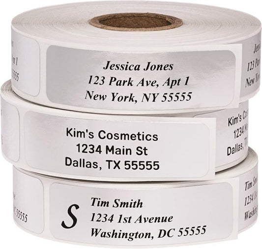 Return Address Labels - Roll of 500 Personalized Labels (Silver)