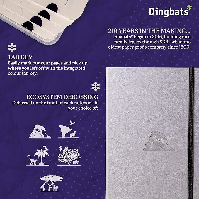 Dingbats* Earth Dotted Writing Journal Notebook A5 - Vegan Leather Hardcover - Ideal for Work, Travel - Pocket, Elastic Closure & Bookmark