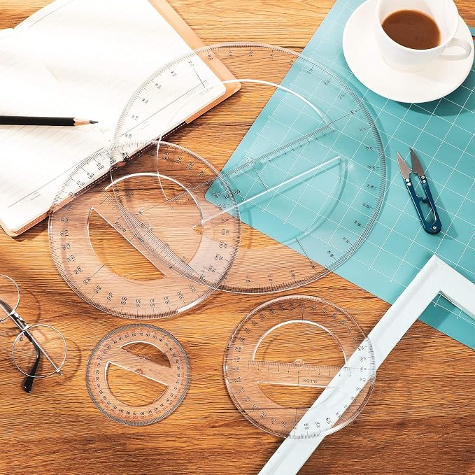 4 Pcs Multi-size 360 Degree Protractor 4/6/8/12 Inch Plastic Math Circle Protractors Ruler Clear Mathematical Geometry Tool for Drawing and Drafting Angle Measurement, Student School Office Supplies