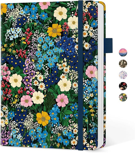 Taja Aesthetic Lined Journal for Women, Pretty 6" x 8" Notebook for Work & Note with 160 College Ruled Pages, Hardcover Leather Notebook for Journaling, Note Taking, Bible Study, Wildflower Meadow