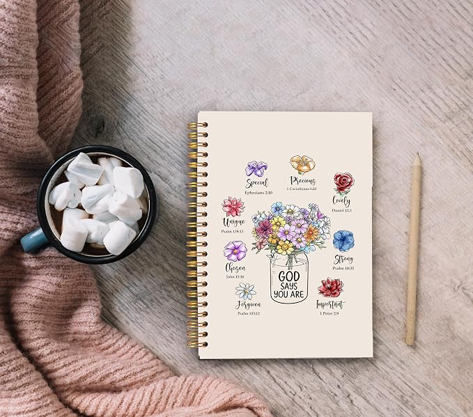 Ecezatik Inspirational Floral Christian Notebook Journal, God Says You Are Bible Notebook for Note Taking, Christian Gifts for Women, Religious Spiral Journal 5.5x8.3 Inch