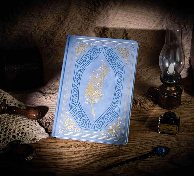 CAGIE 320 Pages Thick Hardcover Journaling Notebooks Vintage Leather Journal for Women Men A5 College Ruled Journals for Writing with Gift Box, 5.7 x 8.3 in, Light Blue