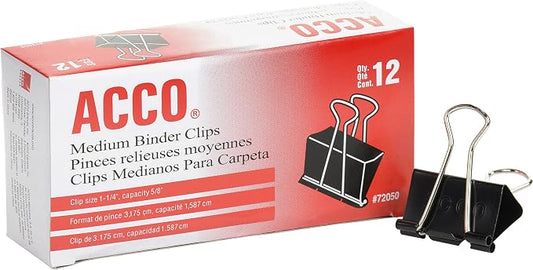 ACCO Binder Clips, Medium, Black, 12 per Box, 2 Boxes (72062)