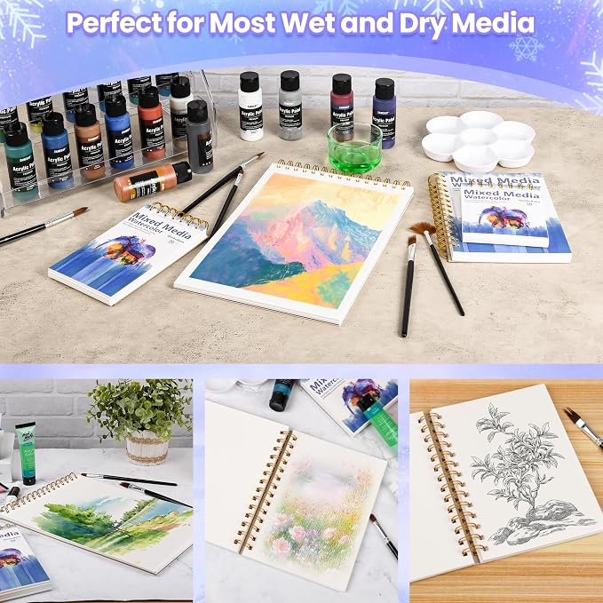 Qlmhudaim Mixed Media Sketchbook 4" x4”| 30 Sheets 140lb/300g | Spiral Bound Tear Line Artist-Grade Watercolor Sketch Book, Compact Watercolor Paper for Sized Exercises & Travel