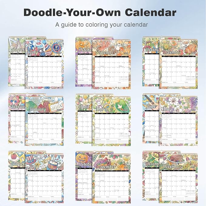 Ospelelf 2026 Wall Calendar Large 17'' x 22'' Coloring Calendar for Family, Monthly Doodle Calendar Planner with Plastic Cover for Kids, Use Jan 2026 - June 2027, Season