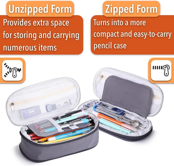 Mr. Pen- Pencil Case Large, Fabric Pencil Pouch Large, Grey, Pen Bag, School Supplies, Pencil Pouch Cute (Pack of 2)