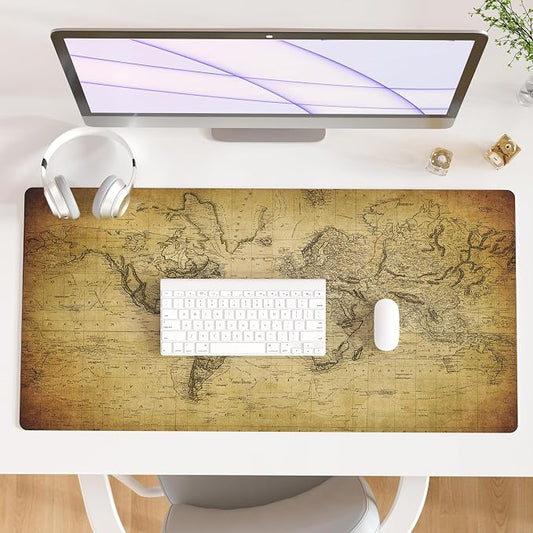 QiyI Large Desk Pad, Vintage Mouse Pad Desktop Decor, Waterproof PU Leather Desk Cover Protector, Desk Accessories for Office Home Work Writing Gaming 31.5" x 15.7" - World Map 1814