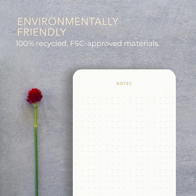 Pinesman - Elegant Desk Notepads for Professionals, Executive's Memo Pads, Minimalist, Gold Foiled, Dotted Layout, 5 Pack, 375 Sheets Total (75 Each), 6.3" x 3.9”, 95 GSM, Eco-friendly, FSC™ Certified