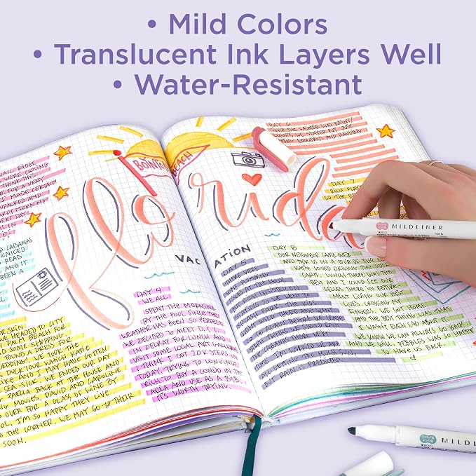 Zebra Pen Mildliner Dual-Tip Highlighter Marker Set, Broad and Fine Tips, No Bleed, Ideal for Bible Highlighting, Journaling, School and Office Supplies, Assorted Soft Hue Ink Colors, 8-Pack (78108)