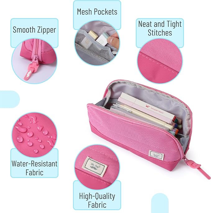 Mr. Pen- Wide-Opening Pencil Case, Triangle Design | Compact & Spacious Pencil Cases with 5 Mesh Pockets, Bag Pouch, Box Organizer for Students, School Supplies, Aesthetic Supply