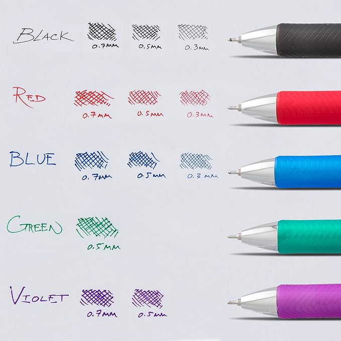 Pentel EnerGel RTX Retractable Liquid Gel Pen (0.5mm), Fine Line, Needle Tip, Violet Ink, Pack of 3 (BLN75BP3V)