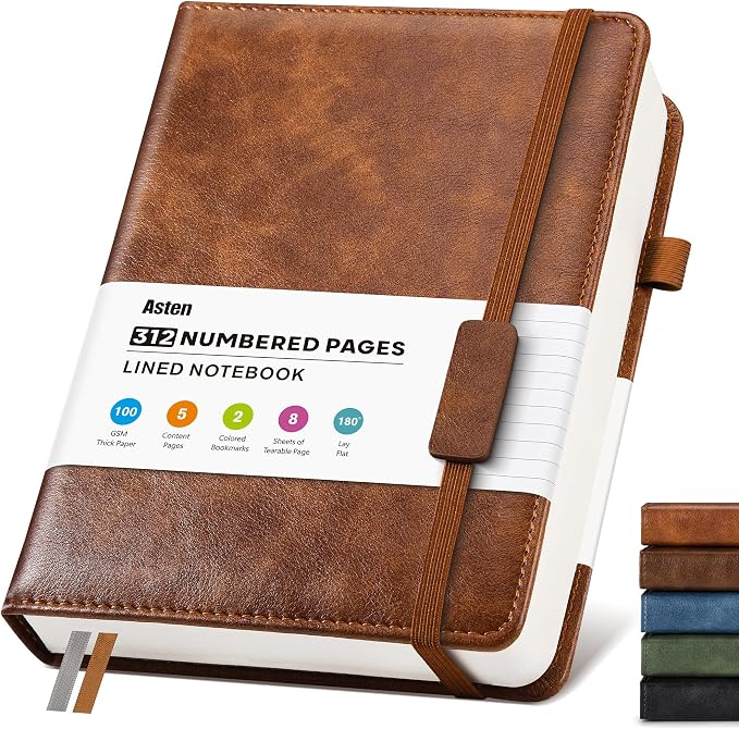 Lined Hardcover Leather Journal Notebook: A5 Journal for Women Men, Brown | 312 Numbered Pages & Content, 100GSM Thick Paper, College Ruled Journals Note Book for Business Work Writing Diary