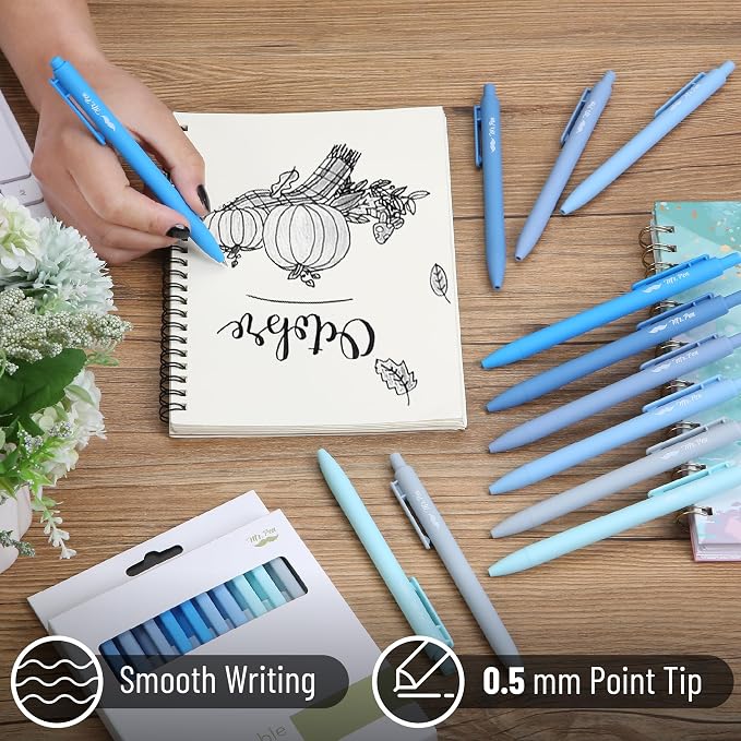 Mr. Pen- Retractable Gel Pens, 12 Pack, Black Ink, Sky Blue Barrel | Fine Point 0.5mm, Fast Dry, Smooth Writing, Cute Pens for Drawing, Writing Planner and School Supplies