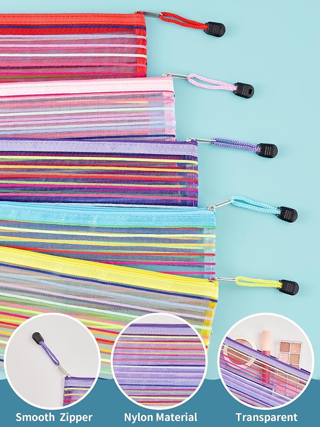 JARLINK Zipper Mesh Pouch, 80 Pcs multi-use Pencil Pouches in 10 Colors | Multipurpose Pencil Pouch Bulk for School, Office Supplies, Cosmetics, Makeup&Travel Accessories, Mixed Color
