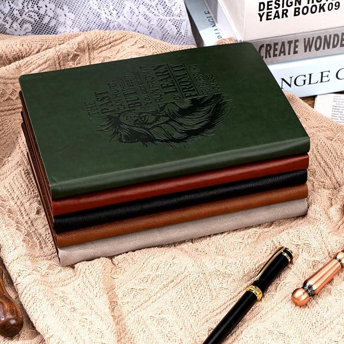 MINICAGIE Leather Journal for Men Soft Cover 256 Pages Lined Journals for Writing A5 Lion Journaling Notebooks Vintage Inspirational Diary, 5.7" x 8.3", Green