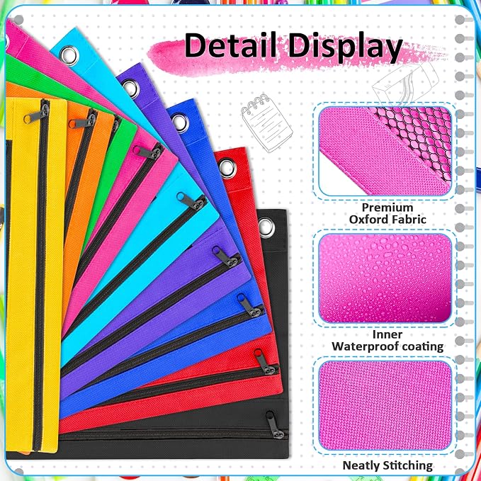 EAONE Pencil Pouch for 3 Ring Binder Set of 36, Double Pockets Zipper Binder Pouches Pencil Case Bulk for School Classroom Supplies/Student/Office/Home, 9 Colors