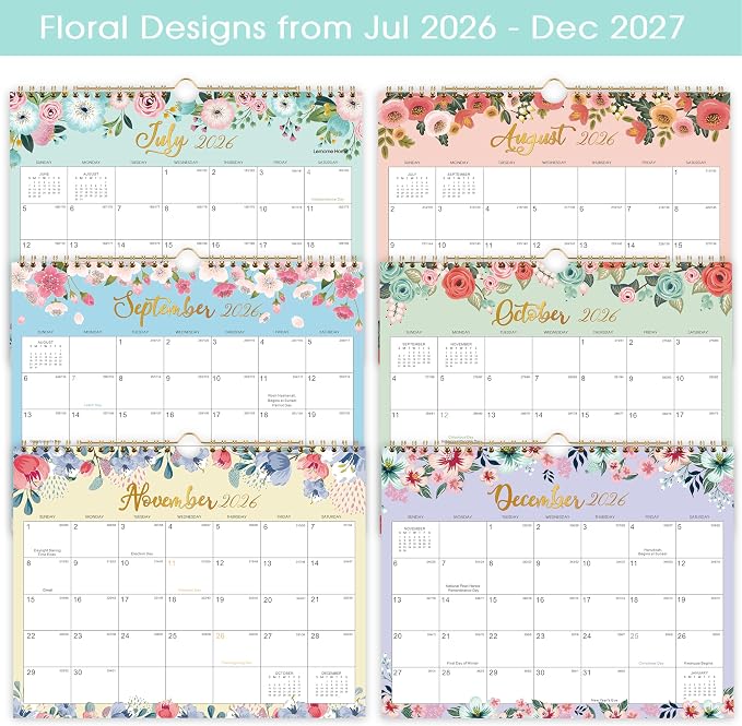 Calendar 2026-2027 - Wall Calendar 2026-2027, 11" x 8.5", JUL.2026 -DEC.2027, 18 Monthly Wall Planner Large, Hanging Hook, Wall Calendar With Twin-Wire Binding