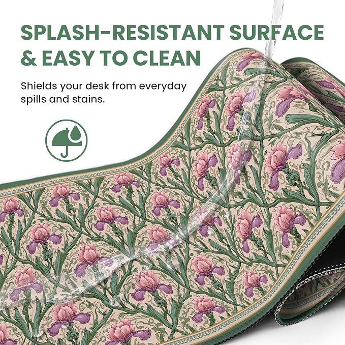 Large Mouse Pad for Desktop, Cute Desk Mat Pad Protector for Work & Gaming, Aesthetic Pretty Anti-Slip Laptop Blotter Cover for Office School Home Supplies, Blush Iris Garden, 35.4" x 15.7"
