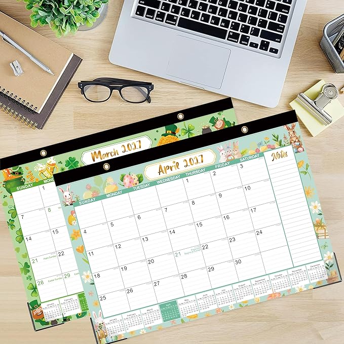Desk Calendar 2026-2027, Large 18-Month Desk/Wall Calendar, Now Through Dec 2027, 17" x 12", Thick Paper, Large Blocks, Plastic Cover, Monthly Calendar for Home School & Office Easy Organizing