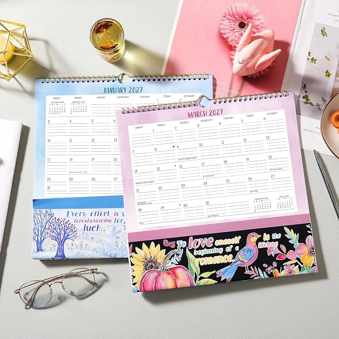 Wall Calendar 2026-2027 - Jul 2026 - Dec. 2027, 18 Monthly Calendar 2026-2027 with Pockets, 12" x 12", with Ample Ruled Space, Holidays, 2-Sided Pockets, 12 Seasonal Calendar, Great for Home & Office