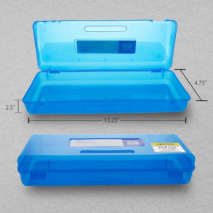 BAZIC PRODUCTS Bright Color Ruler-Length Pencil Box, 12-Case | 13 3/8 x 5 3/8 x 2 1/2 in, snap-latch lid for long supplies