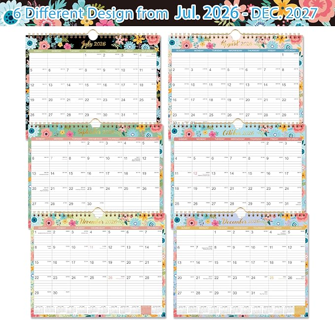 Calendar 2026-2027 - Wall Calendar 2026-2027 with 18 Months，14.6" x 11.5" | Jul 2026 - Dec 2027, Twin-Wire Binding + Hanging Hook + Large Blocks + Julian Dates, Perfect Wall Calendar for Organizing