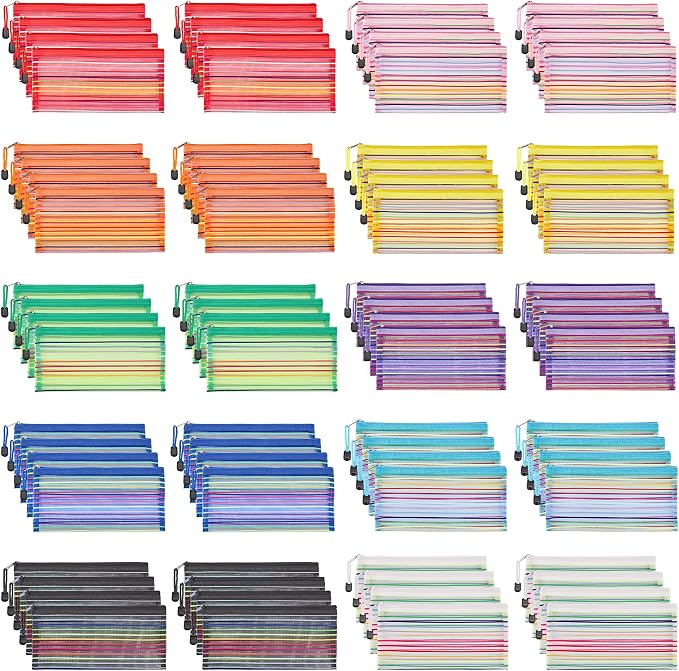 JARLINK Zipper Mesh Pouch, 80 Pcs multi-use Pencil Pouches in 10 Colors | Multipurpose Pencil Pouch Bulk for School, Office Supplies, Cosmetics, Makeup&Travel Accessories, Mixed Color