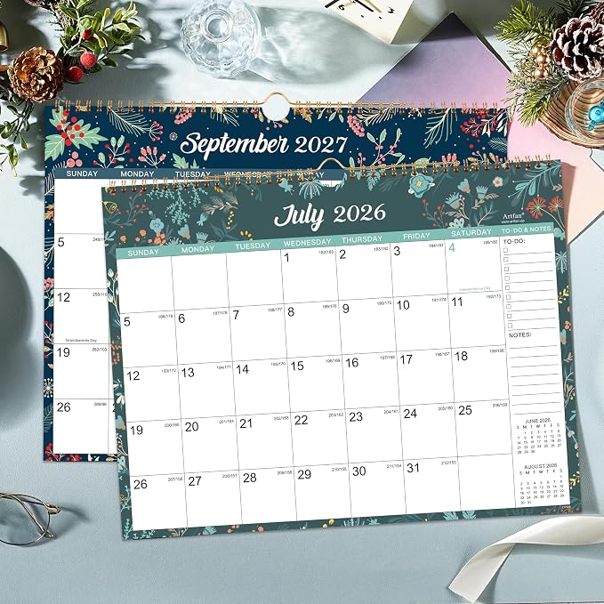 Wall Calendar 2026-2027, Jul 2026 - Dec 2027, 14.8" x 11.57", 18 Month | Calendar 2026-2027, Twin-Wire Binding, Julian Dates, Large Block, Notes & To-do List, Thick Paper, Perfect for Planning