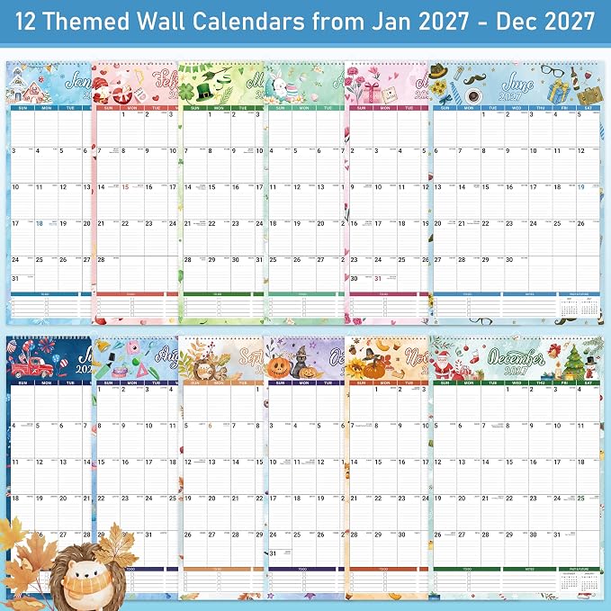 2027 wall calendar - 2027 Large Wall Calendar, Jan. 2027 - Dec. 2027, 15.4'' x 23'', Big Calendars 2027, 12-Month Paper Hanging Planner Wall with Julian Date for Office Home Planning & Organizing - 12 Different Themes