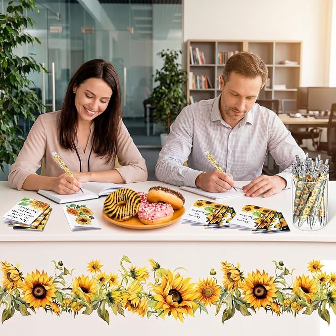 Pasimy 48 Pcs Sunflower Notebooks and Pen Set, Sunflower Mini Notepad Sunflower Party Ballpoint Pen Vintage Gift Favor for Office Home Summer Birthday Party Gift Supplies Decor