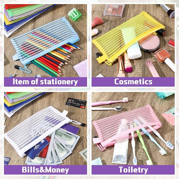 Zhehao 200 Pieces A6 Mesh Zipper Pouch Bulk Mesh Bags with Zipper Waterproof Small Pencil Pouches for Office Supplies Organization 9.4 x 4.5 Inches(Bright Colors)