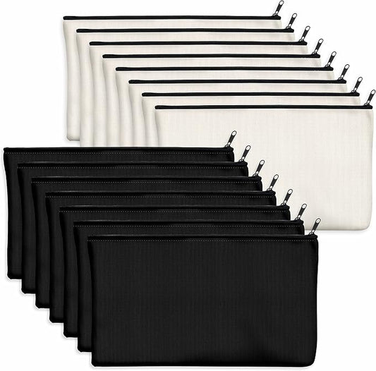 15 Pack Blank Cotton Canvas DIY Craft Zipper Bags Pouches Pencil Case for Makeup Cosmetic Toiletry Stationary Storage