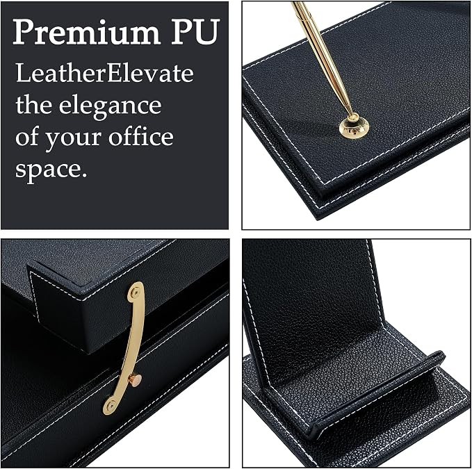 Leather Desk Set, 13-Piece All-in-One – Executive Desk Accessories & Office Supplies, Desk Organizer with Desk Pad & Blotter, 2-Tier Letter Tray, Luxury Office Desk Decor & Boss Gifts (Black)
