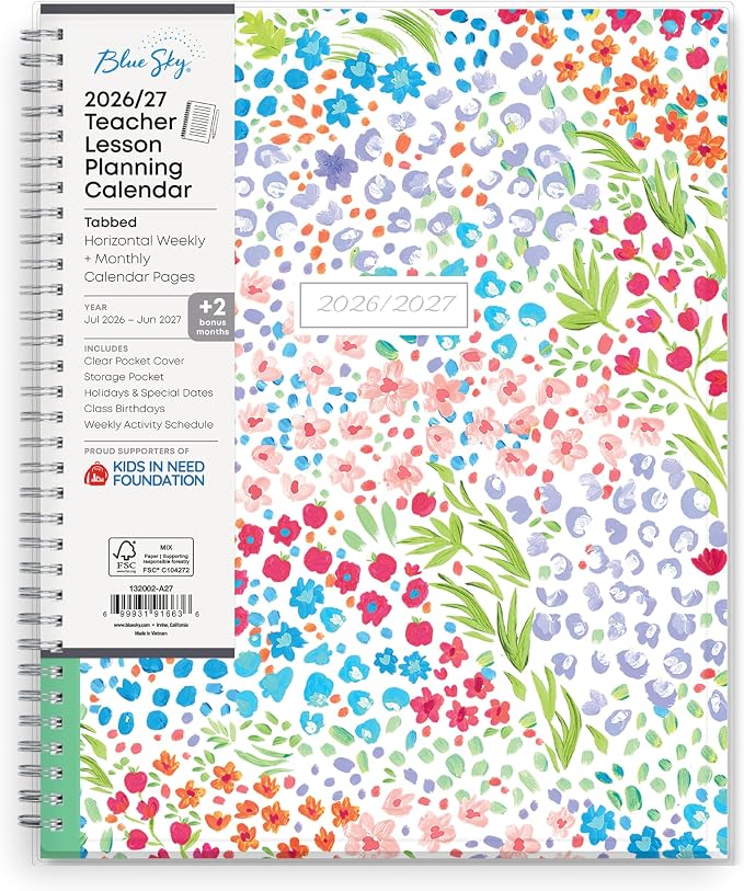 Blue Sky 2026-2027 Weekly & Monthly Academic Planner, 8.5"x11" Ditsy Dapple | July 2026 - June 2027, Clear Pocket Cover, Wirebound, Laminated Tabs, Storage Pocket, Academic Year