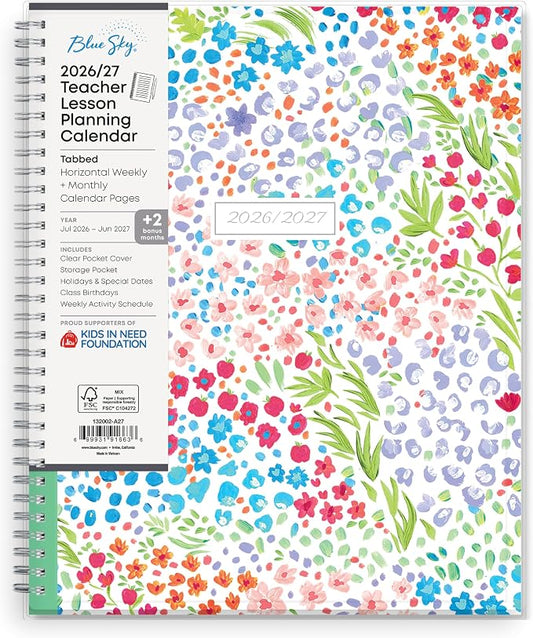 Blue Sky 2026-2027 Weekly & Monthly Academic Planner, 8.5"x11" Ditsy Dapple | July 2026 - June 2027, Clear Pocket Cover, Wirebound, Laminated Tabs, Storage Pocket, Academic Year