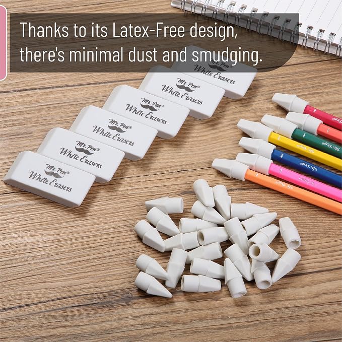 Mr. Pen- School Eraser Combination Set, 66 Pack, White | Latex Free Erasers for School, Office, Art Sketching, Homework, Exams, Clean Smudge-Free Correction