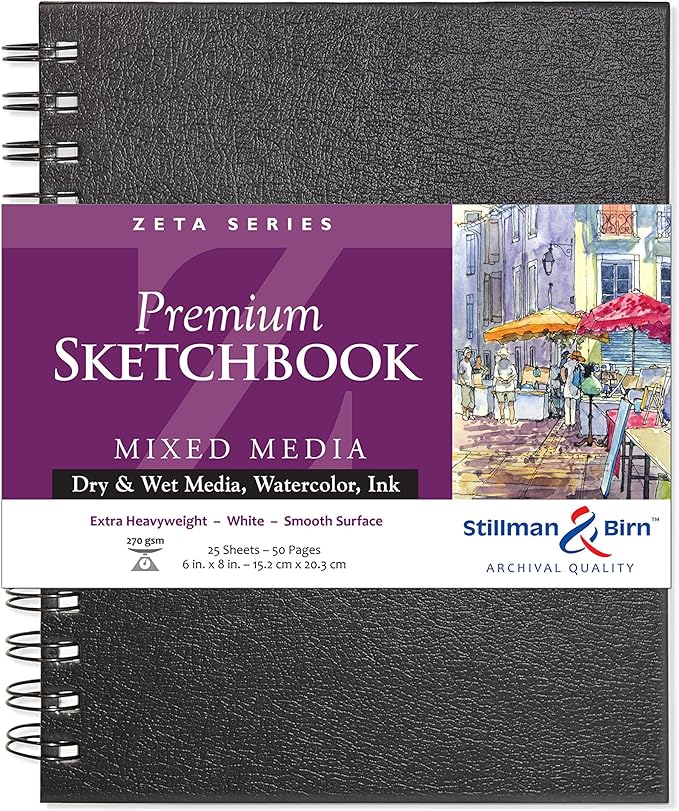 Stillman & Birn Zeta Series Wirebound Sketchbook, 6" x 8", 270 gsm (Extra Heavyweight), White Paper, Smooth Surface