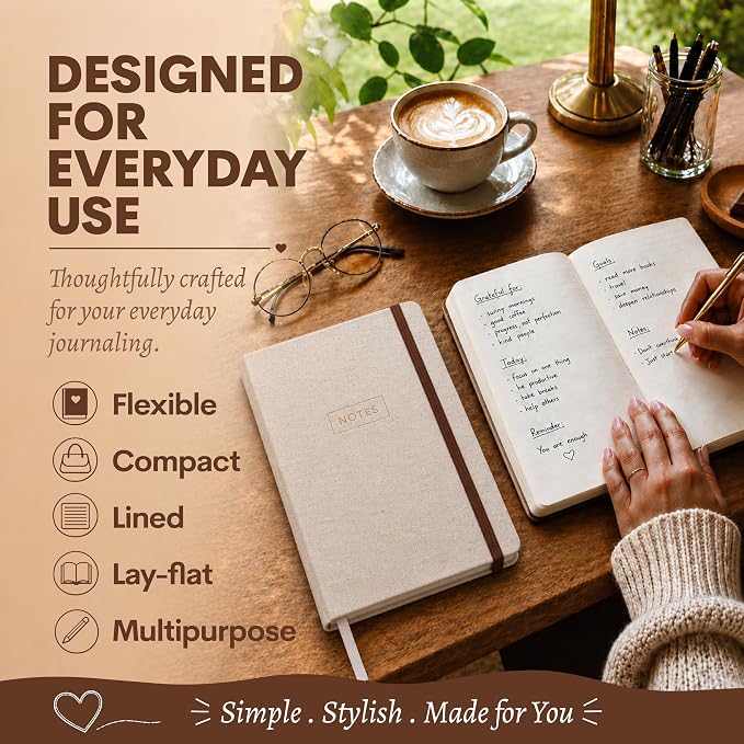 WORLD TRAVELER Eccolo Medium Lined Journal Notebook, A5 Writing Journal, 256 Ruled Ivory Pages, Ribbon Bookmark | Sturdy Flexible Hardcover, 80GSM Acid-Free Ivory Pages, Smyth-Sewn Lay-Flat Binding, Ribbon Bookmark