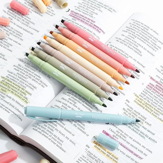 Mr. Pen- Dual Tip Highlighters, 8 Pack, Fine & Chisel | Cute Highlighters Assorted Colors, Dual Tip Markers