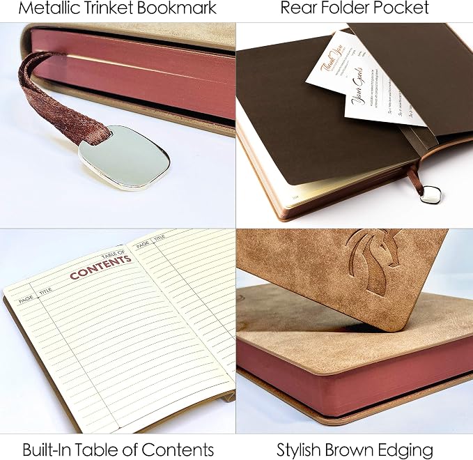 LeStallion Nice Leather Journal For Men/Women - 120 GSM Fountain Pen Notebook - 210 Numbered Pages, Table Contents | A5 Soft Cover Personal/Work Daily Journal | High End Luxury Notebook For Writing