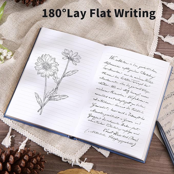 Vintage Hardcover Journal with Gold Foil Embossing, 224 Pages Lined Notebook, 100 GSM Premium Thick Paper, Elegant Feather & Manuscript Design, Aesthetic Diary Gift for Writers, Men & Women, A5 Size